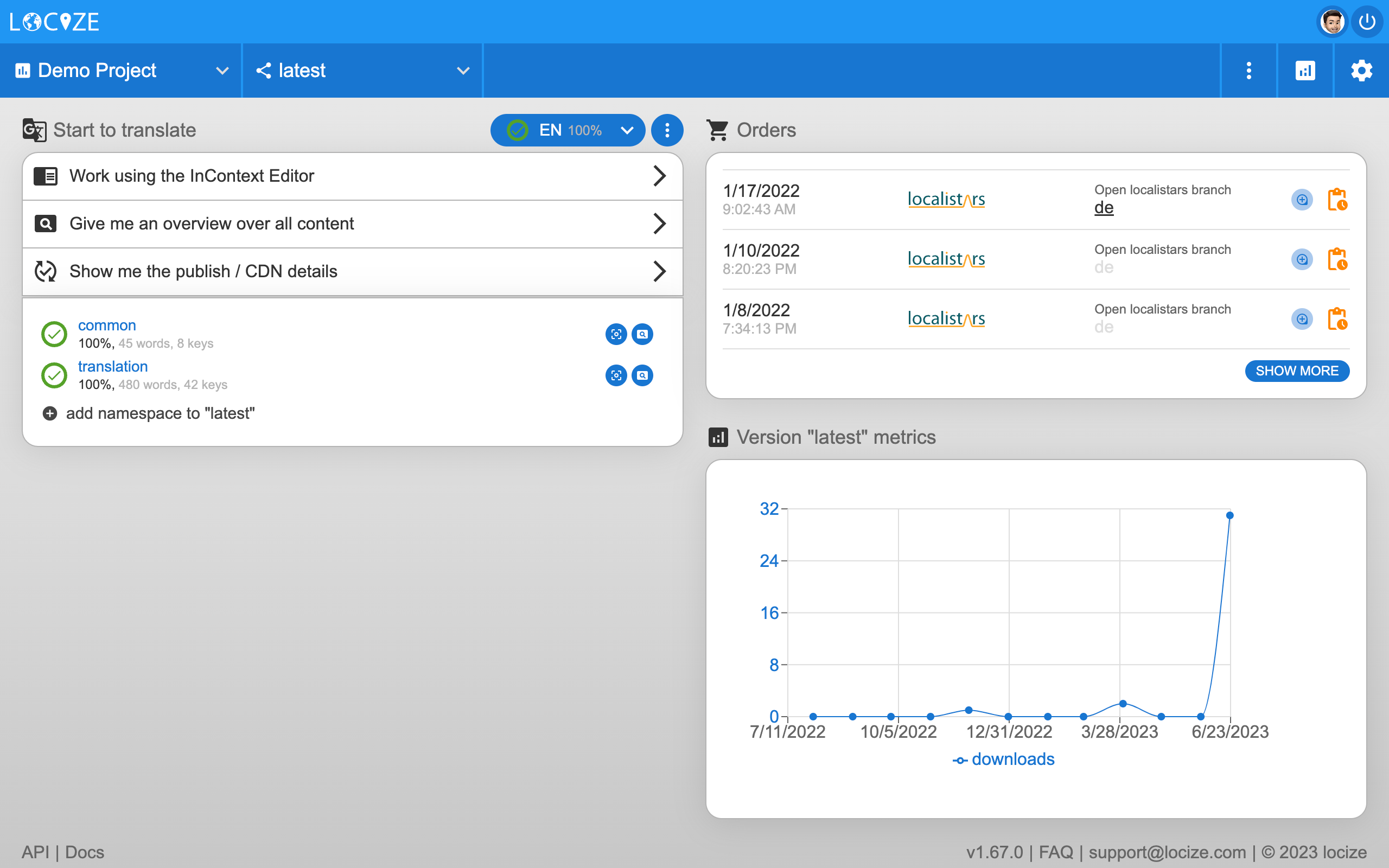 Click to view larger Locize dashboard