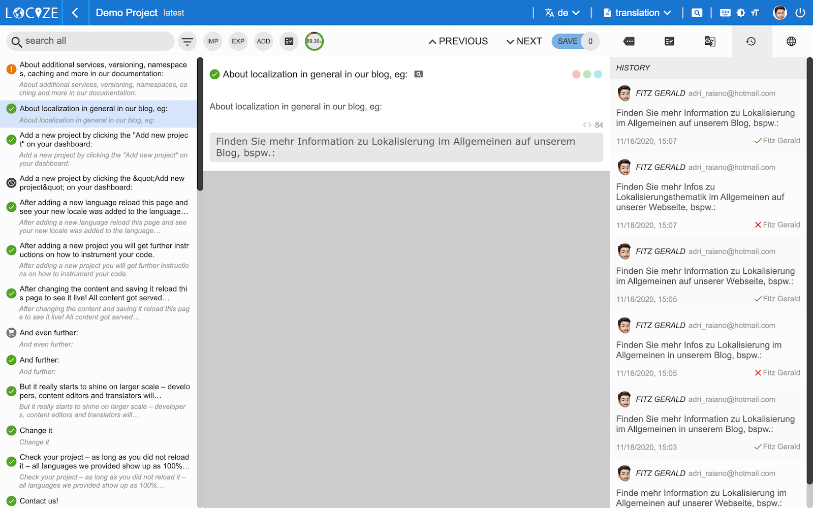 Click to view larger Locize history